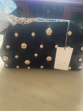 a new day Black Studded Crossbody Bag with Gold Hardware